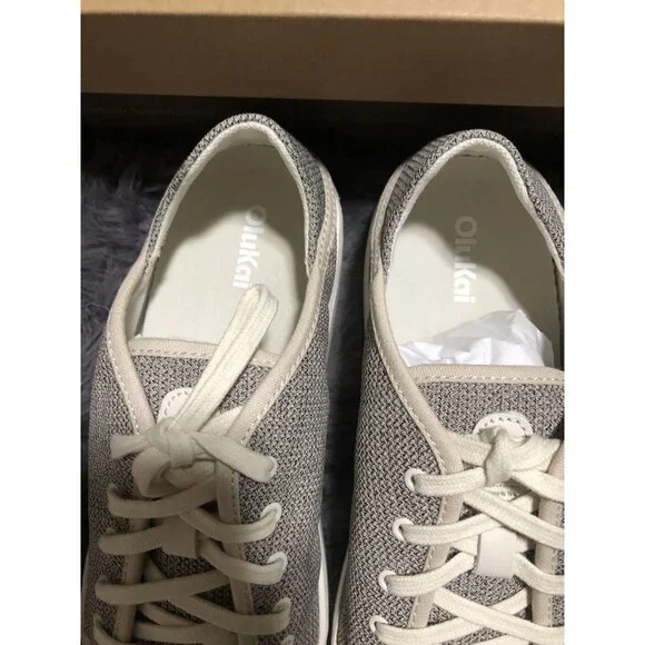 Olukai Womens Pehuea Li Lace up Canvas Sneakers Shoes, Size 9.5, Tapa/White Sand - Picture 3 of 6